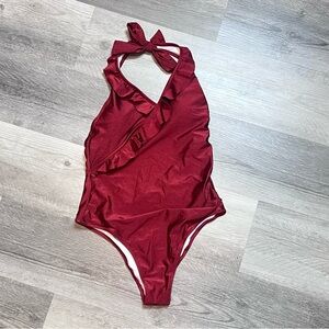 NWT Cupshe On A Whim Falbala One Piece Swimsuit Women's Size Medium Brick Red.